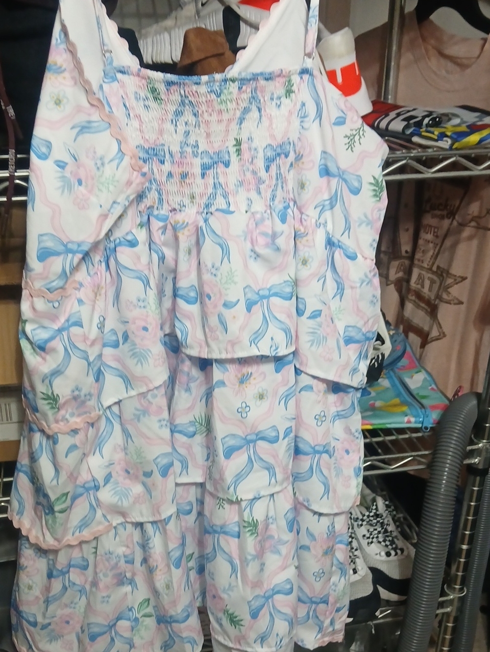 Simply Southern Pink and Blue Bow-Print Mini Dress - Picture 3 of 7